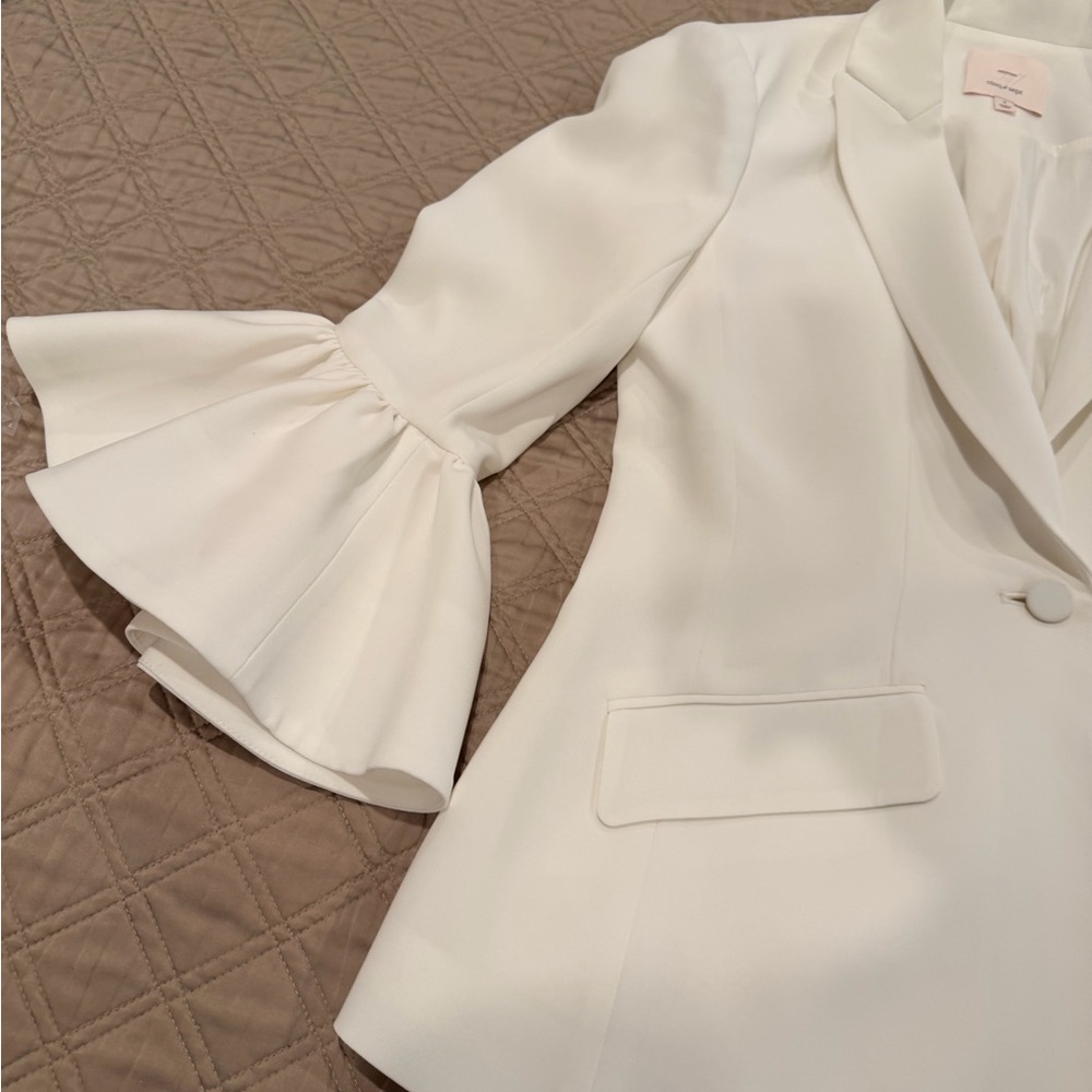 cinq a sept Cream Ruffle Sleeve Blazer - Picture 9 of 11
